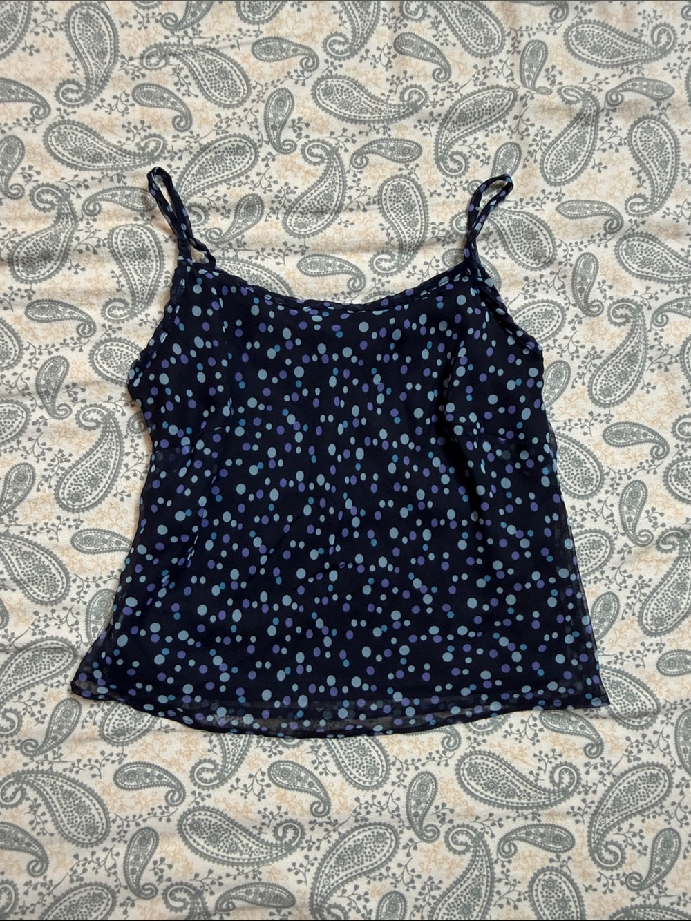 Women's Navy Blue Polka Dot Spaghetti Strap Tank Top